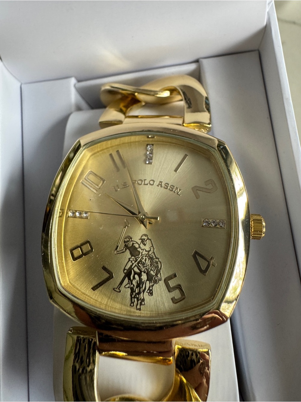 NIB U.S. Polo Assn. Women's Gold-Tone Chain Bracelet Watch 38mm